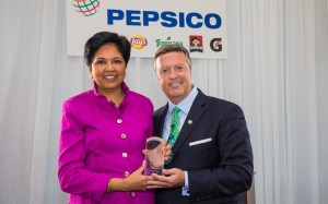 PepsiCo CEO Indra K. Nooyi with JU President Tim Cost