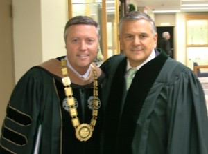 JU President Tim Cost, left, with Commencement keynote speaker Gary Chartrand.