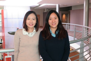 (left to right) Chin Cheng, graduate student from NTPU and Cindy Hueng, undergraduate student prepare for class in the DCOB.