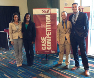 Sport Business students (left to right) Jackie Dipiazza, Sable Lee, Zachary Norton, & Justin Russell pose at the SEVT case competition.