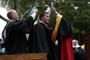 Former Massachusetts Gov. Mitt Romney receives his honorary doctorate at Spring 2015 Commencement April 25.