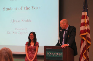 Stubbs is honored by Dr. Don Capener as DCOB Student of the Year at the Annual DCOB Student Awards Banquet