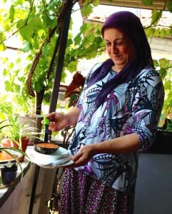 Emel Sağlam preparing lunch for JU's Dennis Stouse and fellow travelers at her home near Izmir, Turkey.
