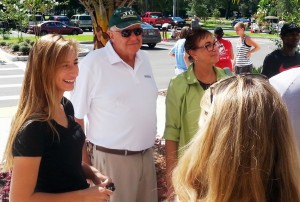 Bishop Kenny High School grad Emily Myslinski, 18, a Track and Field team member, gets advice from a Pi Kappa Alpha member on move-in day along with her mom, Amy.